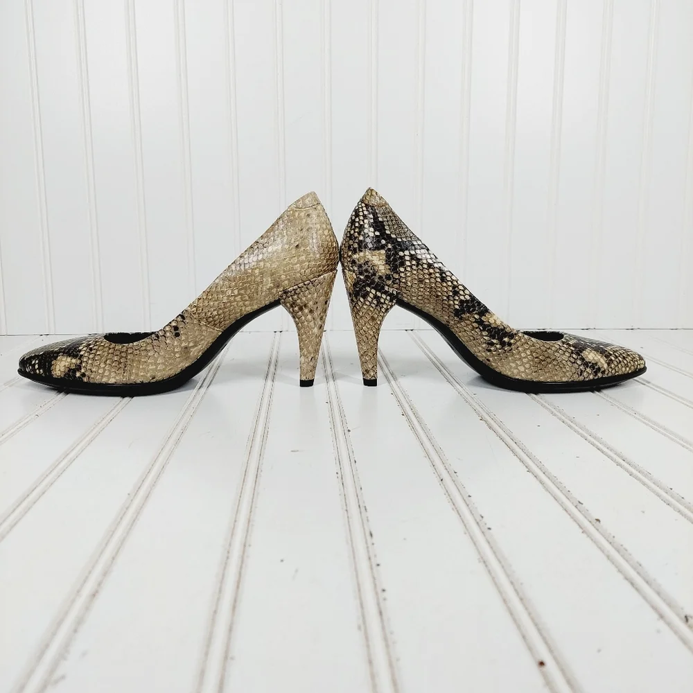 Ecco Snake Print Pointed Toe Slip On Heels Pumps i607 - Picture 7 of 10